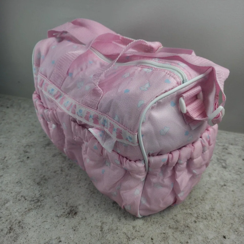 Bye Bye Baby by Baby Connection Diaper Bag Pink Bunny Heart Print with Mat NWT